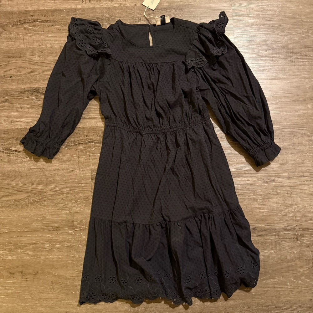 NWT Universal Thread Eyelet Ruffle Dress Dark Gray M Boho Cottagecore